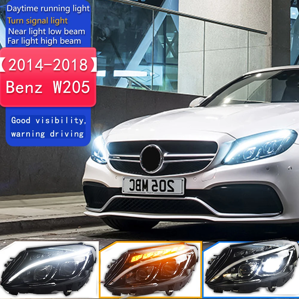 For Benz W205 Head Lamp C260 C300 2014-2018 DRL H7 LED Bi Xenon Bulb Assembly Upgrade Dynamic Signal Auto Accessories