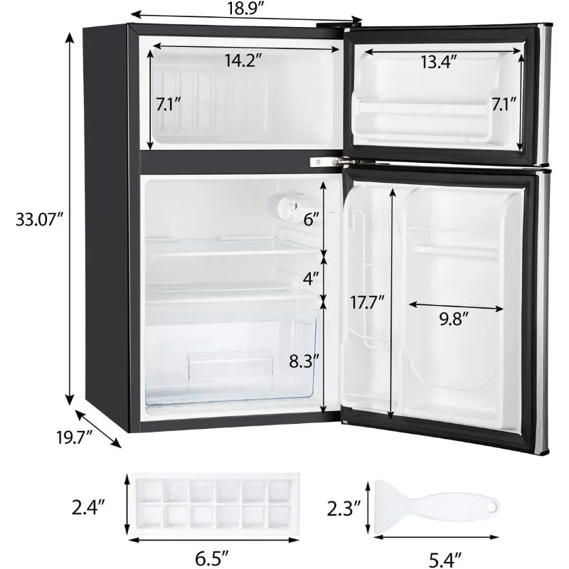 EUHOMY mini chladnička s mrazák, 3.2 cu.ft mini mraznička chladnička, 2 dveře pro bedroom/dorm/office/apartment - jídlo úložný