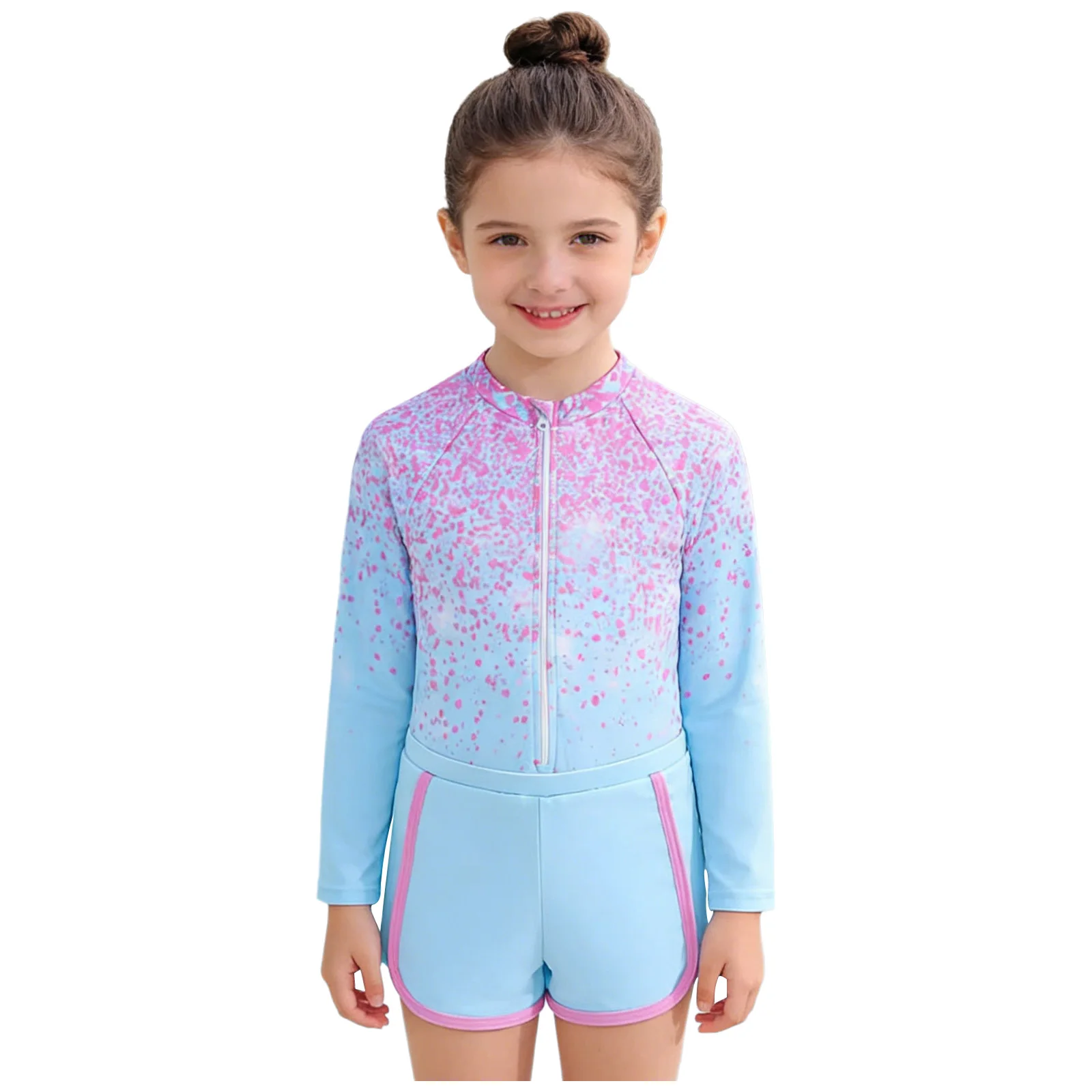 

Little Girls Two-piece Bikini Swimsuit Diving Pool Party Swimwear Long-sleeve Jumpsuit with Shorts for Swimming Beach Vacation