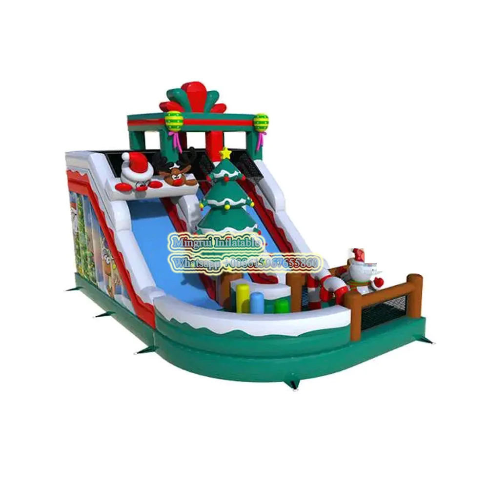 8x6m 27x20ft Commercial Commercial Inflatable land Slide Christmas Trampoline Castle Obstacle Course Playground