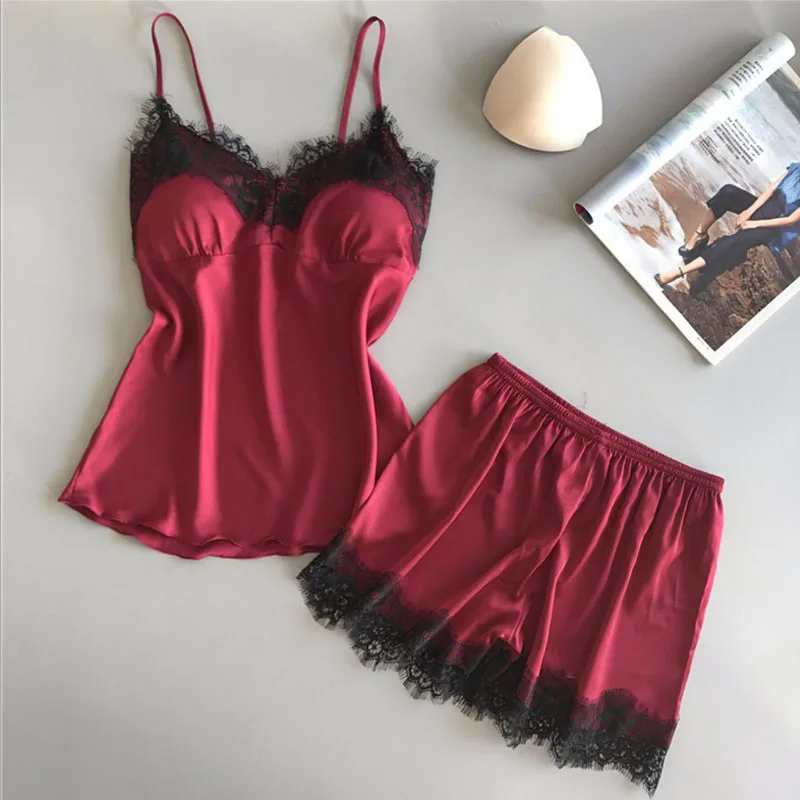 Camisole Pajamas Women Sensual Ice Silk Two-Piece Set Silk Home Wear Gathered Large Size Thin Shorts Set