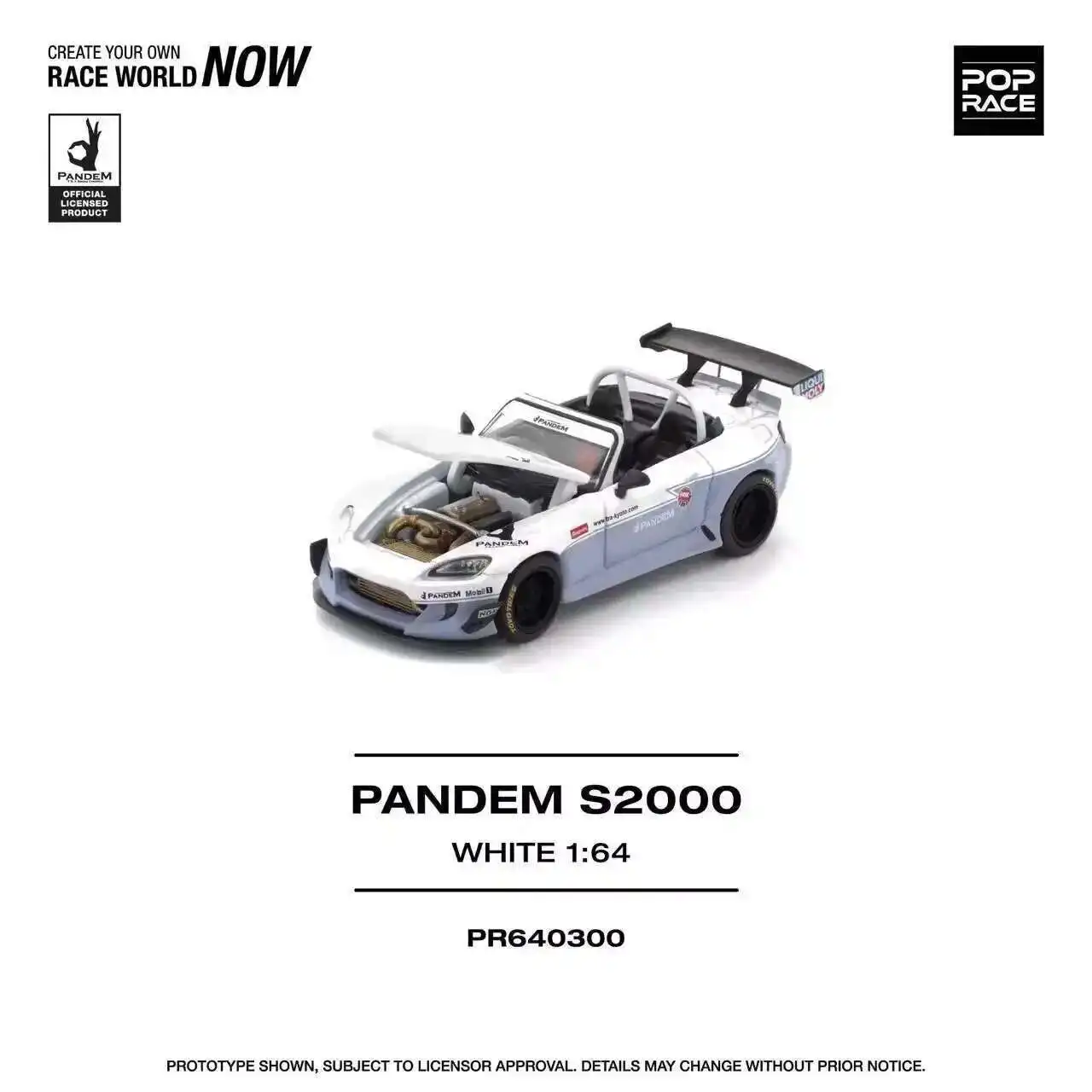 

PreSale POP RACE 1:64 S2000 Pandem AP1 Rocket Bunny Car Model Collection Toys White Openable Hood Diecast