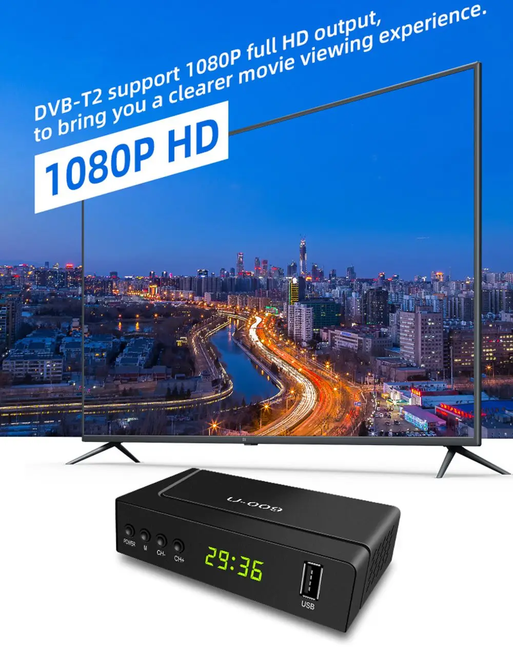 Youtube 1080P MPG4 STB DVB-T2 ชุดจูนเนอร์กล่องด้านบนถอดรหัสเครื่องรับสัญญาณโทรทัศน์ดาวเทียม