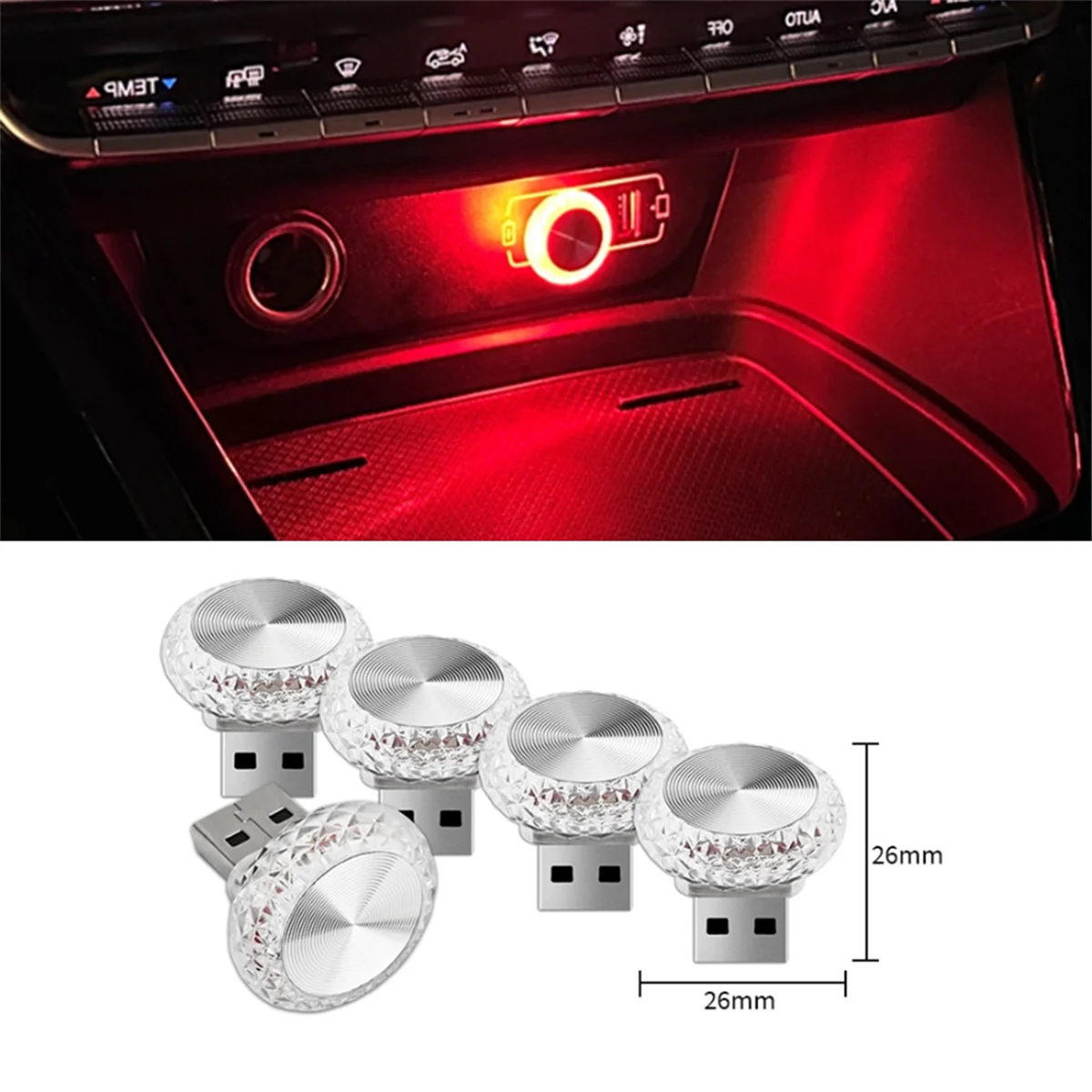 10X Auto USB Omgevingslicht Mini LED Interieur Decoratieve Lamp voor Party DJ Voertuig Universele Auto E