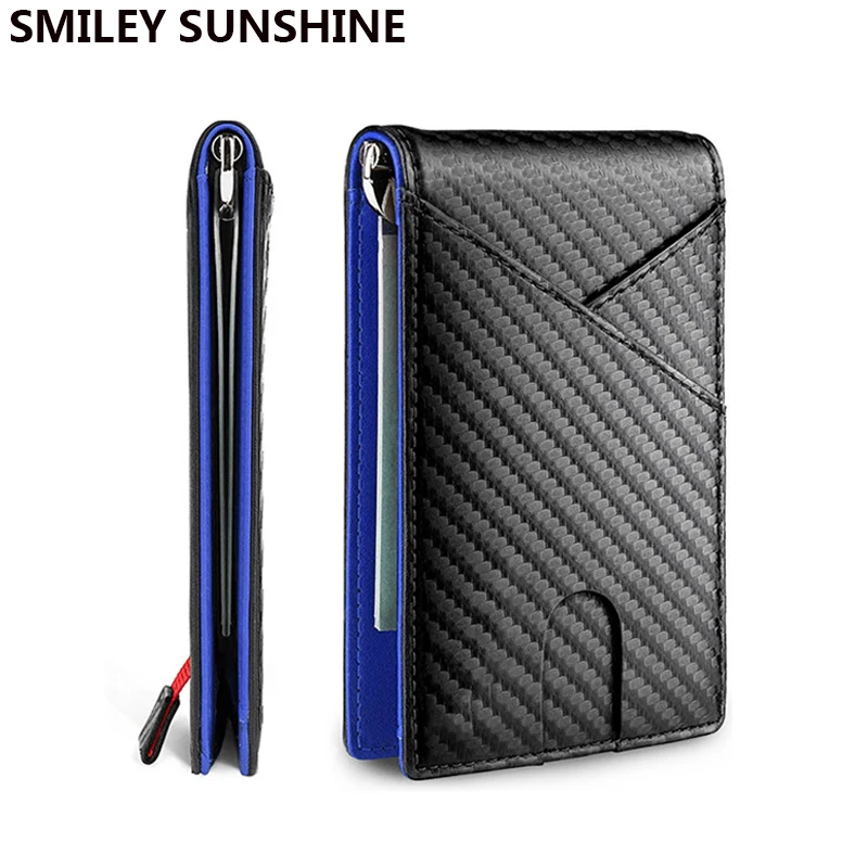 Ultra-thin Men's Wallet Money Clip Carbon Fiber Card Holder Wallet RFID Slim Money Clips Money Bags Cover 2022 Cartera Hombre