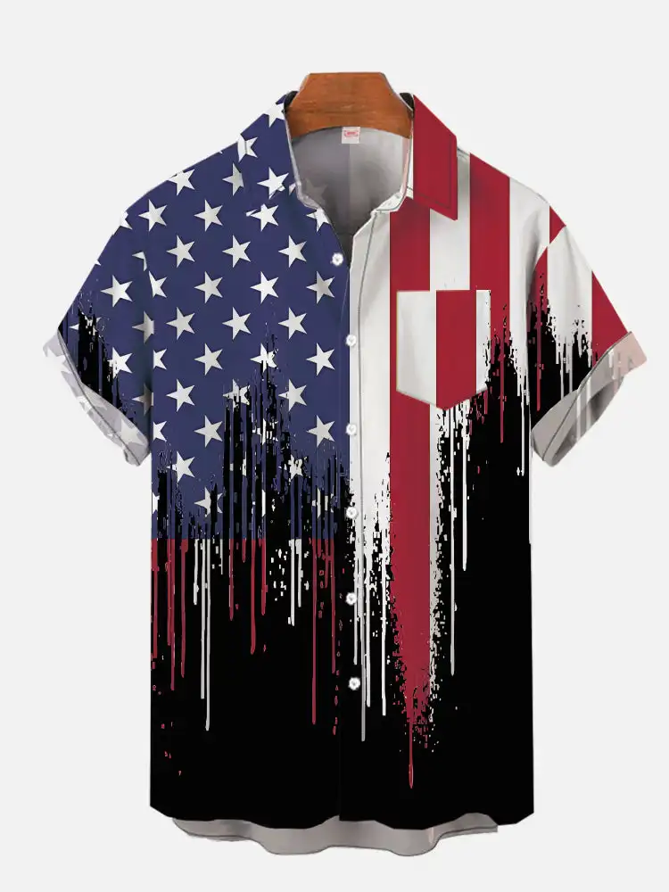 

Independence Day Casual Shirts Vintage American Flag Poster 3D Prints Men's Short Sleeved Shirts For Men Fashion Hawaiian Shirts