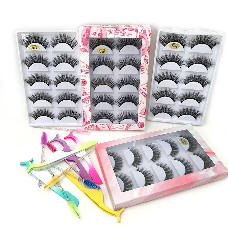 3D Faux Mink Strip Lashes with Lash Tweezer Spoolies Natural False Eyelashes 5 Pairs Eyelashes Book