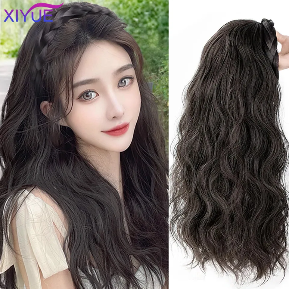 XIYUE Wig Women\'s Long Curly Hair Hoop Wig One piece Water Wave Pattern U-shaped Half Head Cover Synthetic Hair Extension