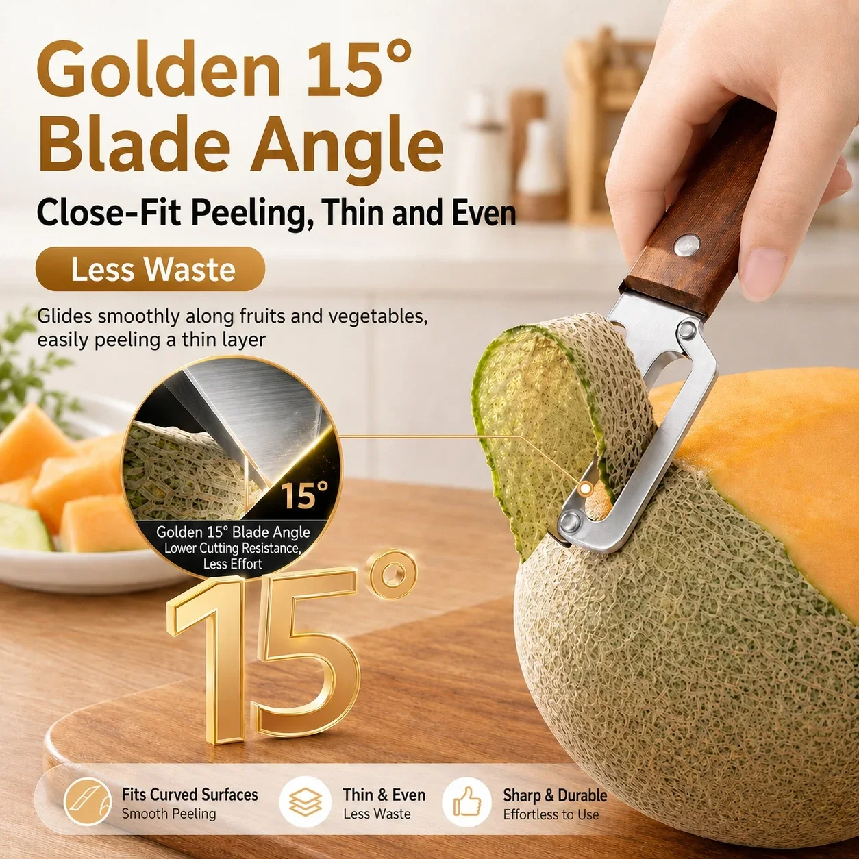 1PC 3 In 1 Wooden Handle Scallion Shredder Peeler Slicer Julienne Tool For Kitchen Family Restaurant Prep Fruit Vegetable