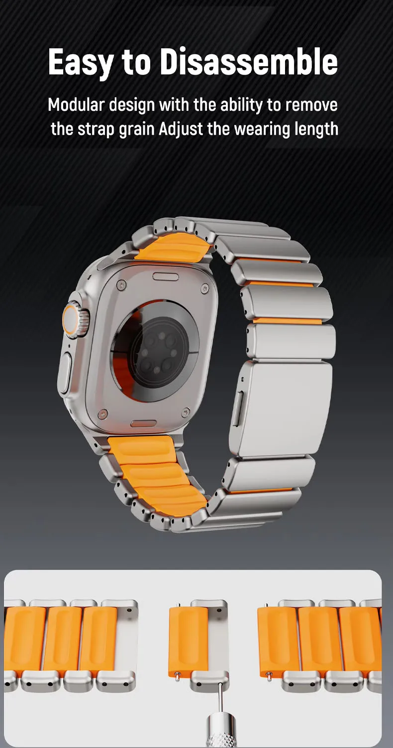 Titanium Fluororubber Strap for Apple Watch Ultra 4 3 2 49mm 12 10 11 46mm Magnetic Wristband for Iwatch 9 8 7 45mm 6 5 SE 44mm