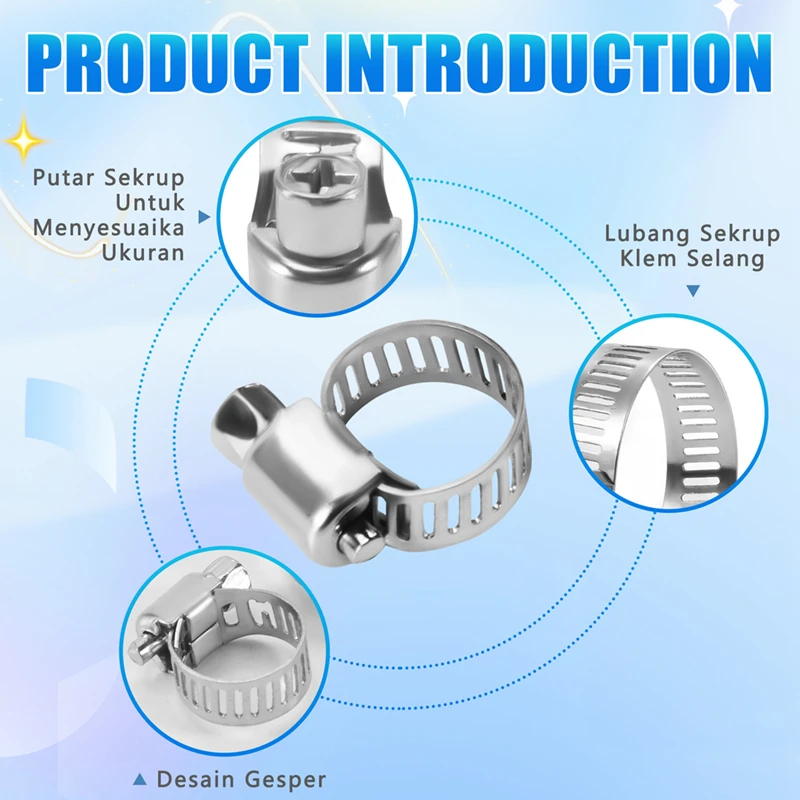 15 Pcs Stainless Steel 8mm to 12mm Hose Pipe Clamps Clips Fastener-A20R