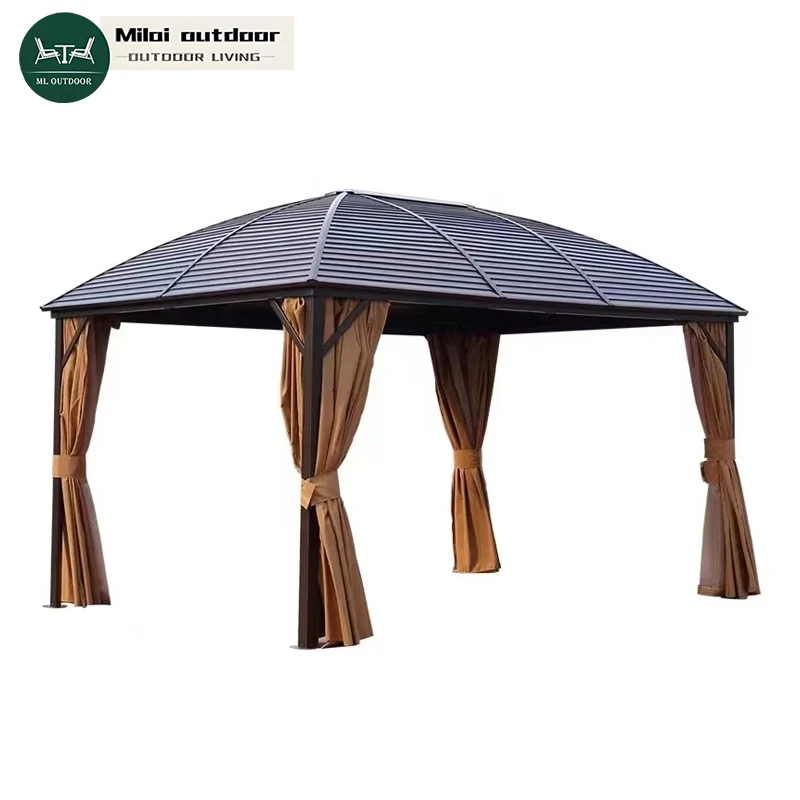 Modern Waterproof Pavilion With Curtain Outdoor Garden Courtyard Mobile Manual Aluminum Alloy Pavilion