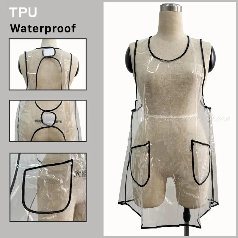 Barber Shop Pet Groomer Working Aprons Hairdressing Apron Hair Salon Waterproof Transparent TPU Apron With Pocket For Salon