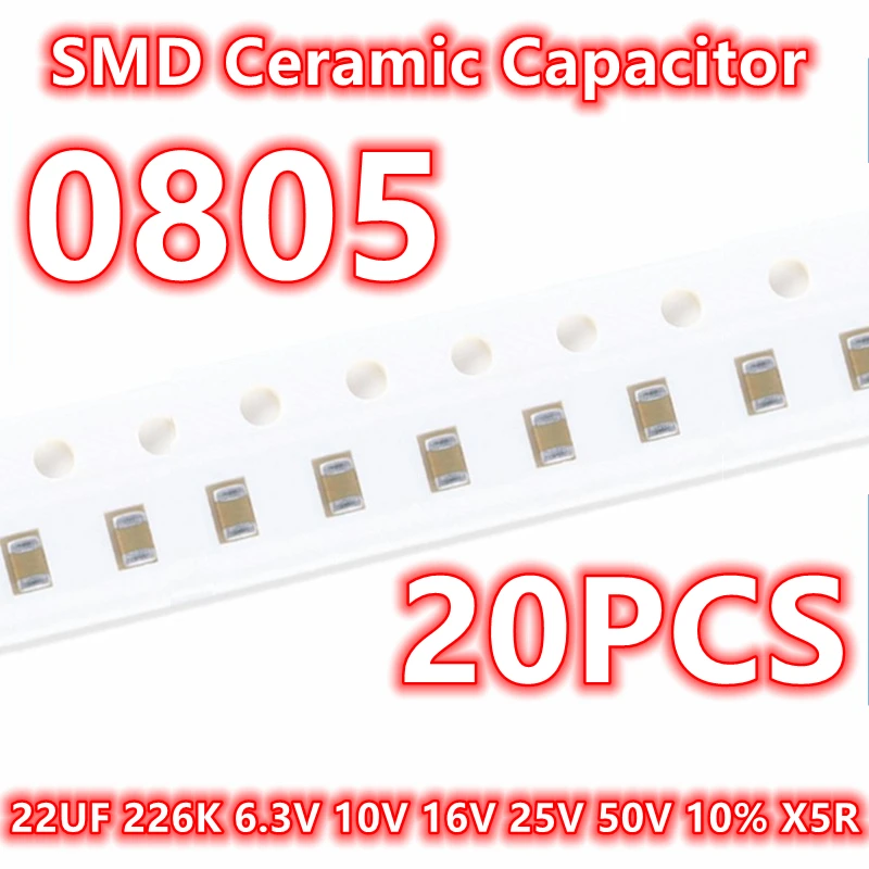ตัวเก็บประจุเซรามิก0805 22UF 226K 6.3V 10V 16V 25V 50V 10% V SMD 2012 IC 20ชิ้น