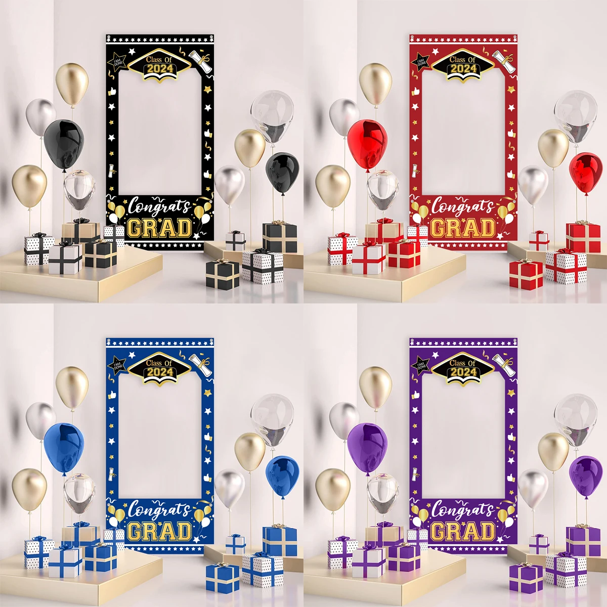 Black Gold Graduation Cloth Photo Booth Props Frame Class of 2024 Graduation Season Party Decorations Grad Favors Supplies