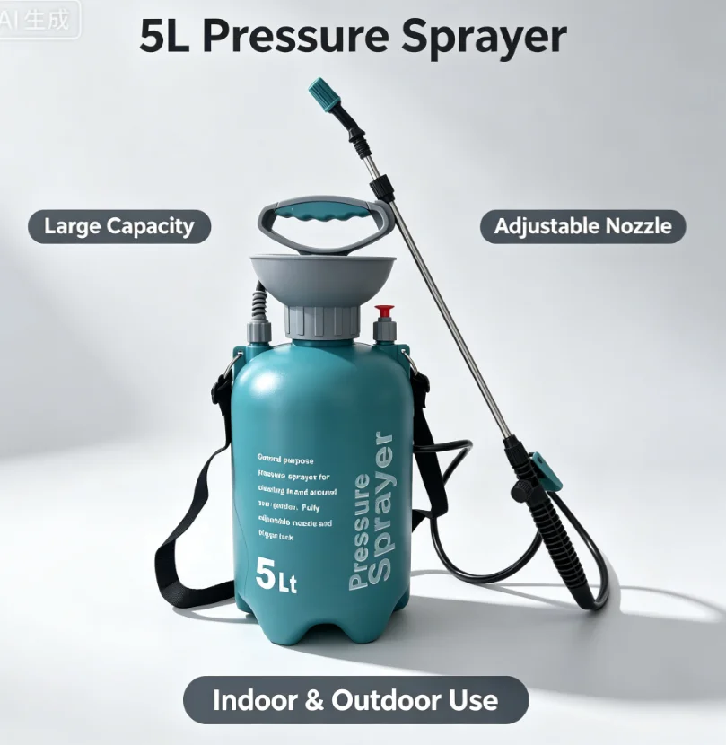 5L Handheld Pressure Sprayer Manual Pump Garden Sprayer Adjustable Nozzle Shoulder Strap for Plant Watering Household Sanitizing