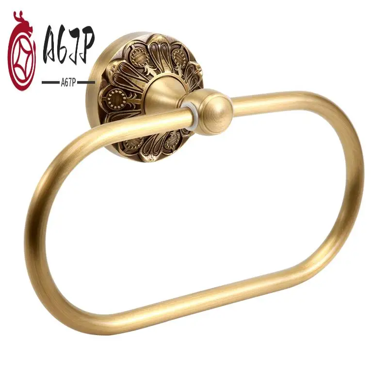 

A67P-Antique Towel Ring Vintage Brass Luxury Bronze Bathroom Bath Towel Holders Wall Mounted Towel Hanger For Bath Accessory