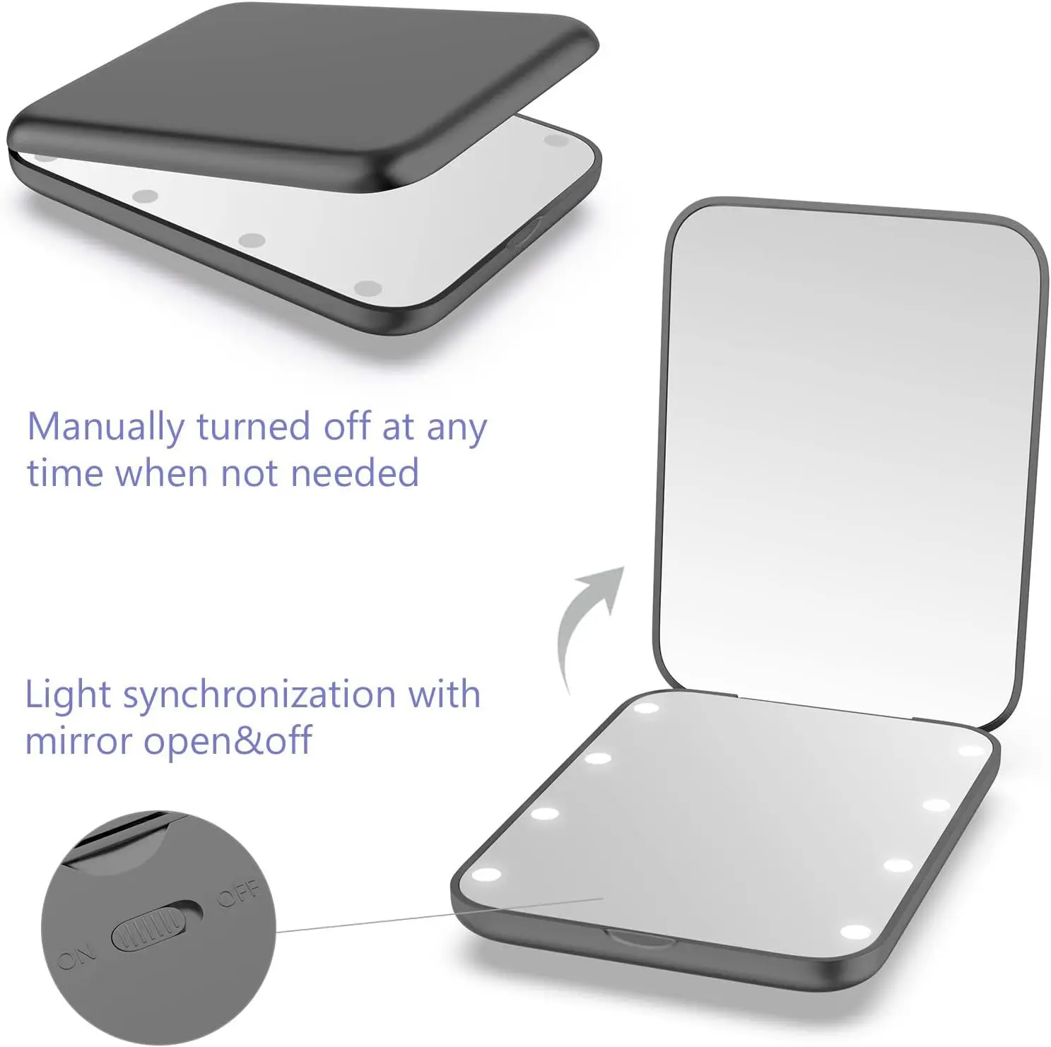 مرآة مدمجة للتكبير 1X/2X مرآة جيب LED مع بطارية داخلية، مرآة صغيرة للمحفظة والجيب والسفر والحاضر #4