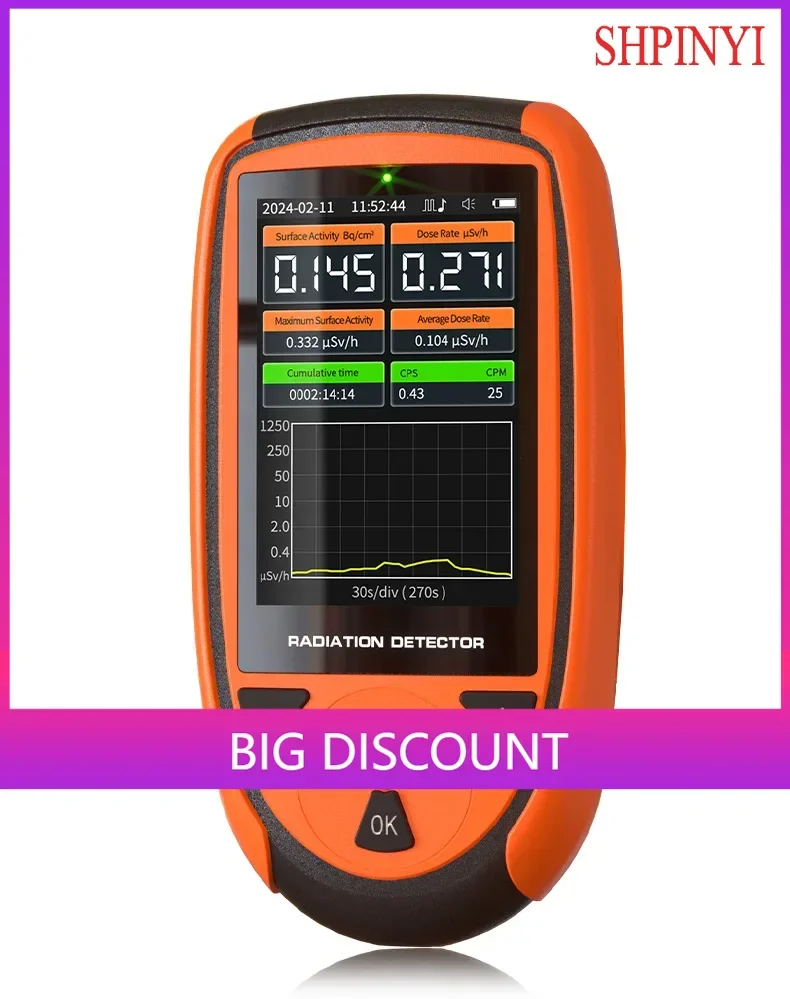 Radiation Detector Dosimeter HFS-7311 Plus, Battery Powered  Data Logging High Sensitive Alpha, Beta Gamma, X-ray, Lithium-Ion