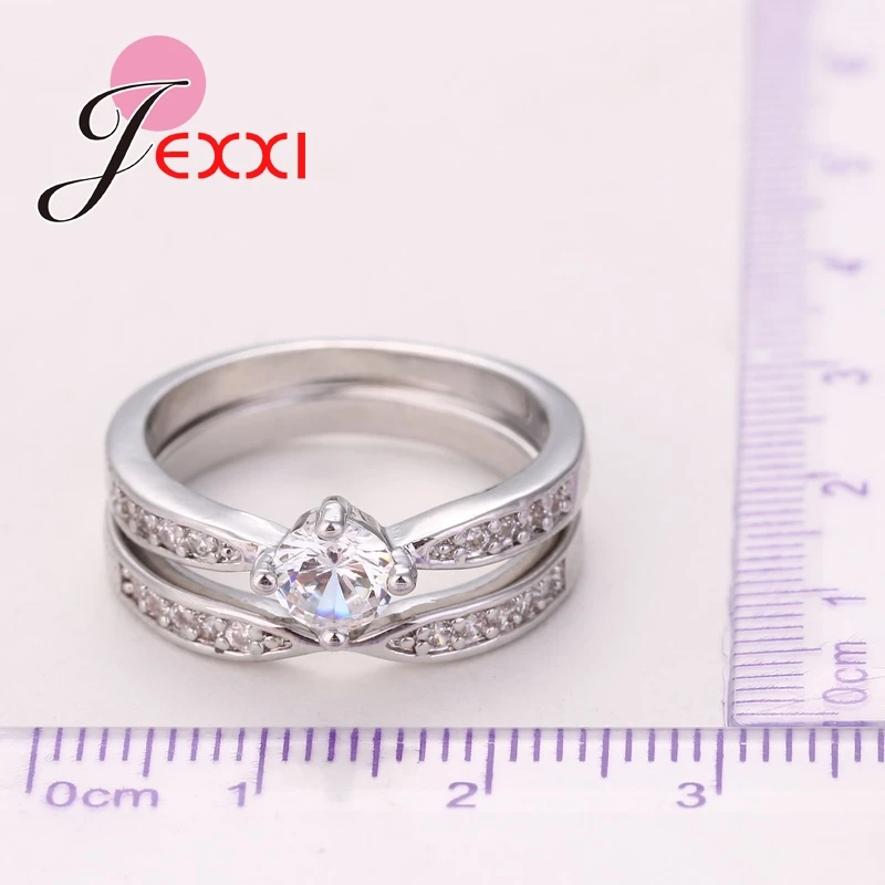 Round White CZ   Simple Elegant 925 Sterling Silver Engagement Rings Set For Women Wedding Ring Bague Jewelry