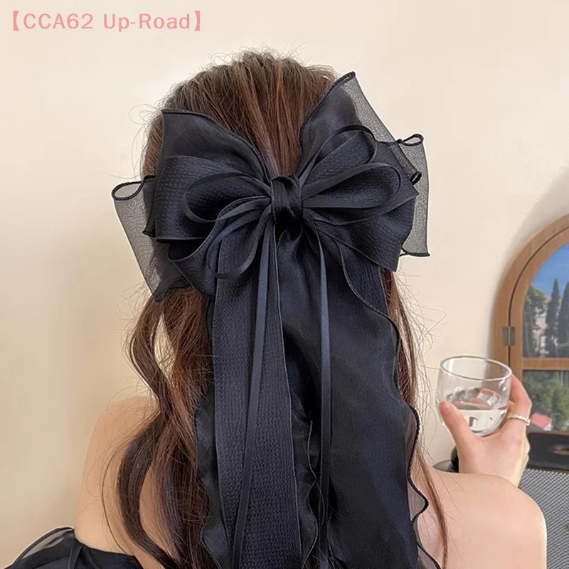 

Elegant Bow Ribbon Hair Clips Solid Color Bow Spring Clips For Women Girls Exquisite Large Hairpins Temperament Hair Accessories