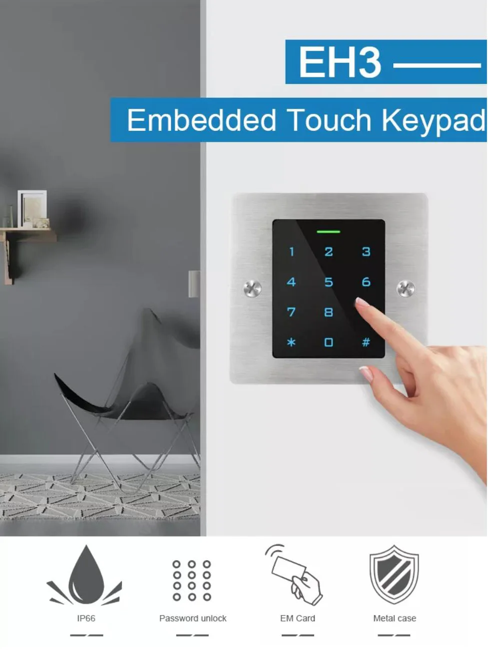 Metal Waterproof Access Control Keypad RFID Card 125Khz Embedded RFID touch Keyboard controller Outdoor Smart Lock Opener