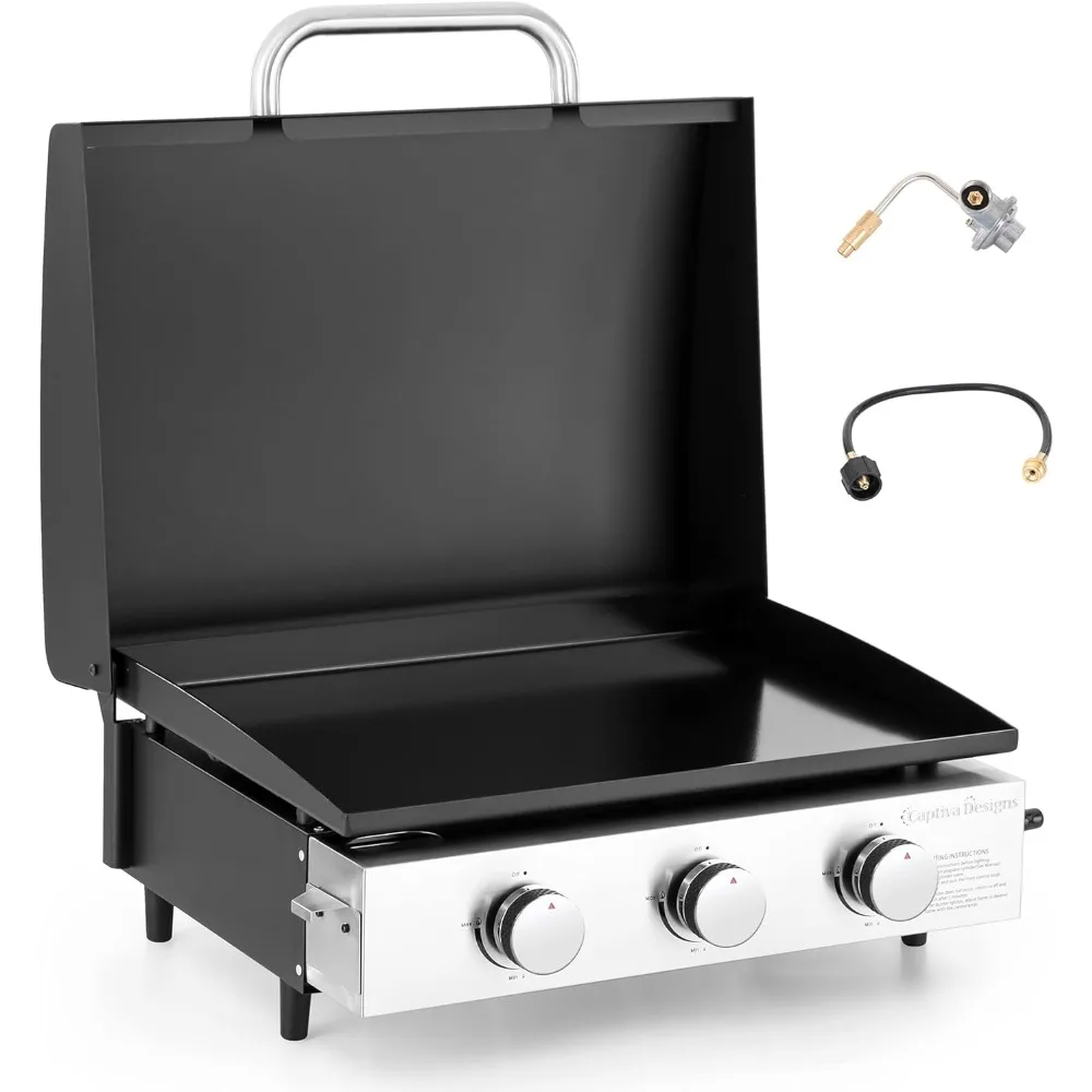 

22 in Flat Top Grill with Ceramic Coated Cast Iron Pan,Portable Tabletop Propane Gas Griddle Grill for Camping,24,000 BTU Output