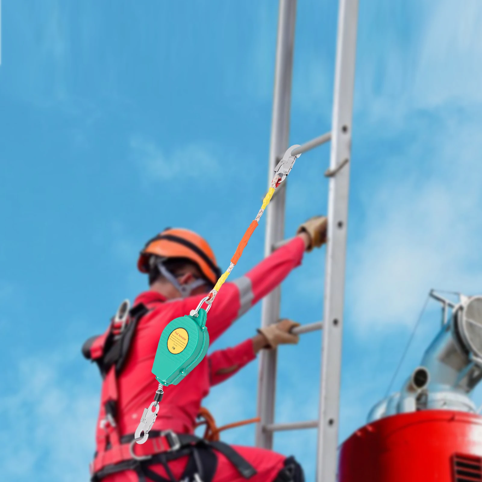 جهاز حماية من السقوط بقوة 23 قدمًا و330 رطلًا مع خطاف من سبائك الصلب وحبل أسلاك الفولاذ، للبناء الهندسي #3