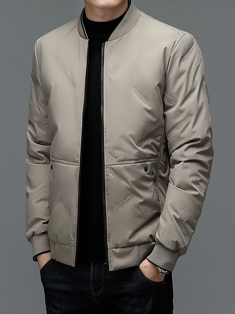 Men's Winter Thiened down Cotton Jaet Baseball Collar Coat Casual Warmth Outerwear Polyester Fiber Long Sve Zipper Clo...
