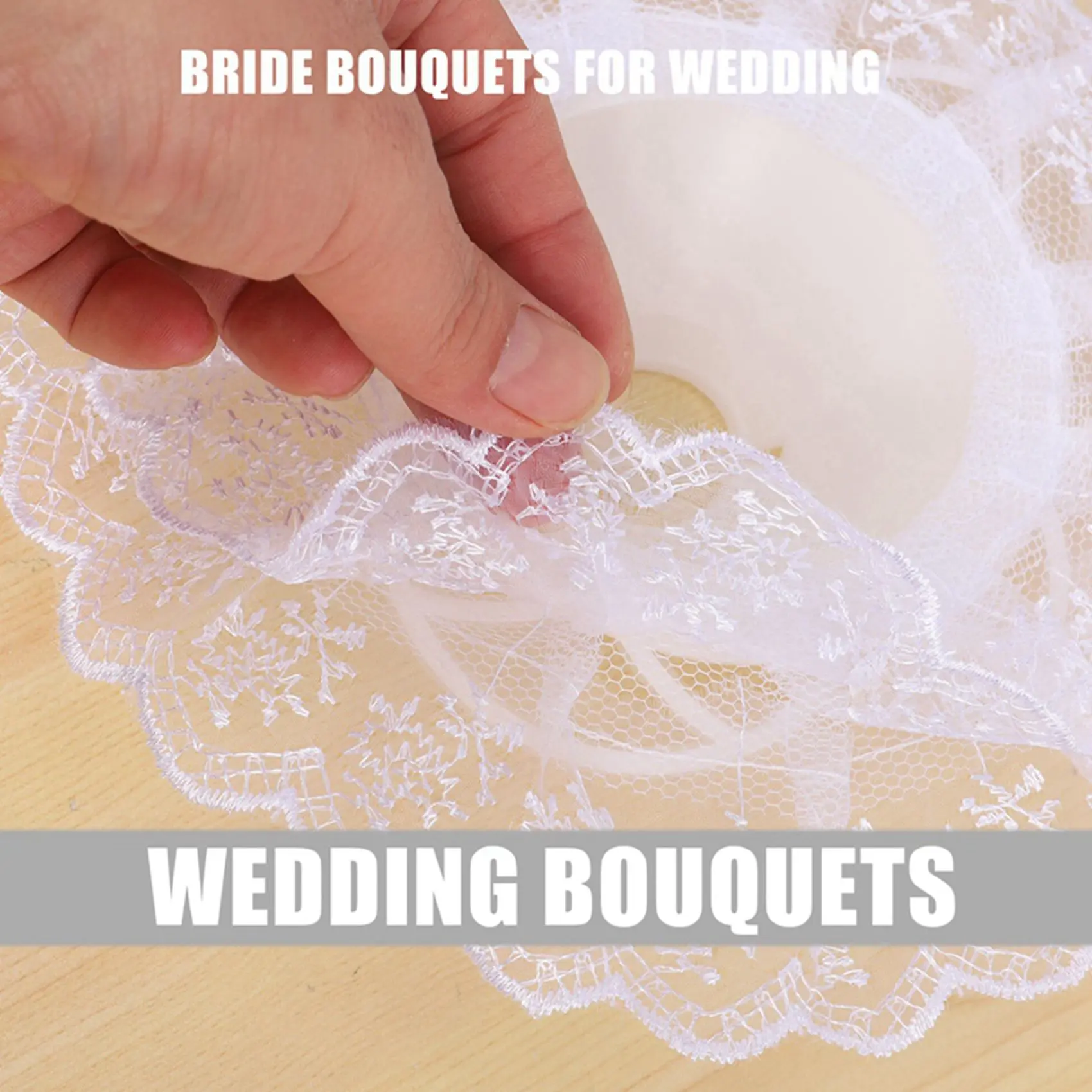 ปลอกคอผ้าลูกไม้6ชิ้น, ปกลูกไม้ที่ใส่ช่อดอกไม้แบบทำมือปก buket pengantin งานแต่งงานลูกไม้สีขาวที่วางช่อดอกไม้