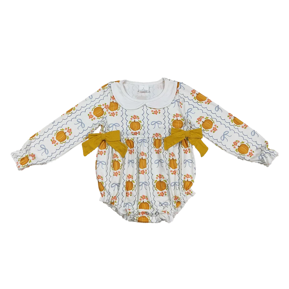 

8.29 Детские зимние комбинезоны для маленьких девочек, осенние комбинезоны с длинными рукавами и тыквой и бантиками