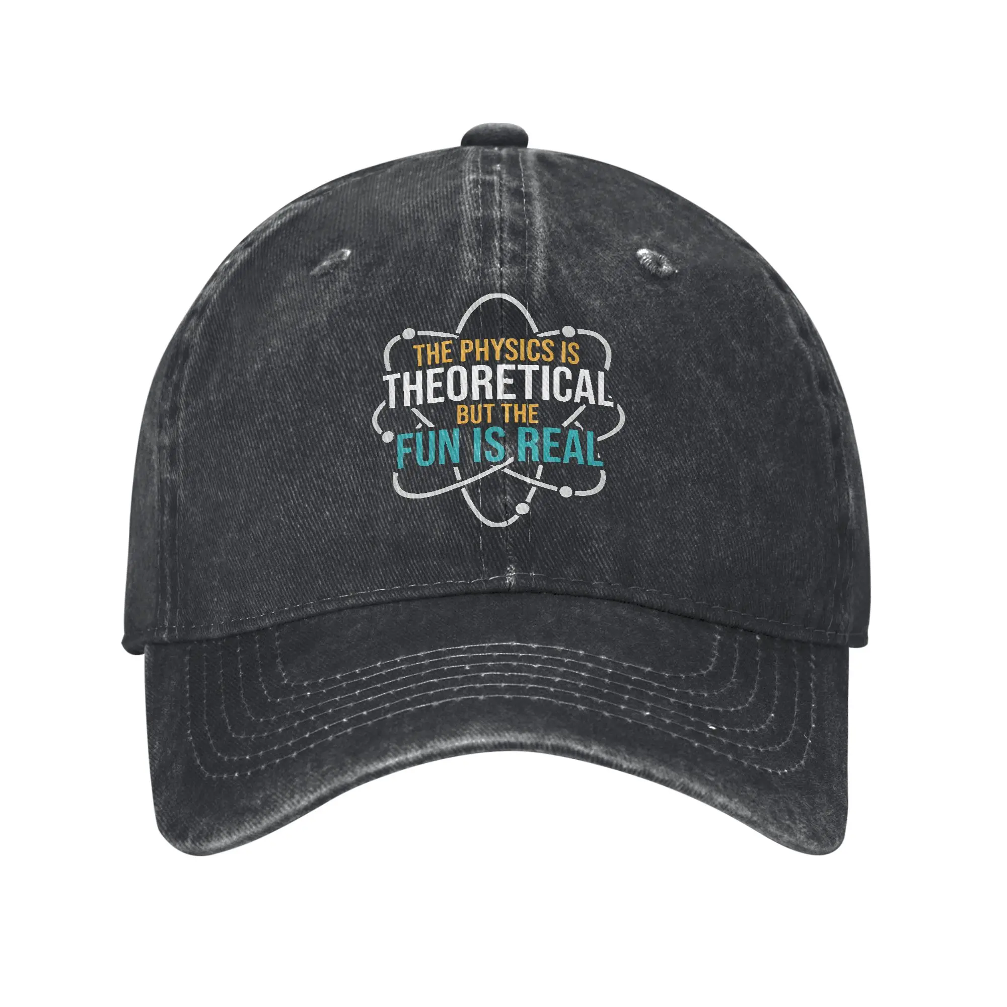 Men Women The Physics is Theoretical, but the Fun is Real  Printed Hats Vintage Distressed Denim  Baseball Cap Adjustable
