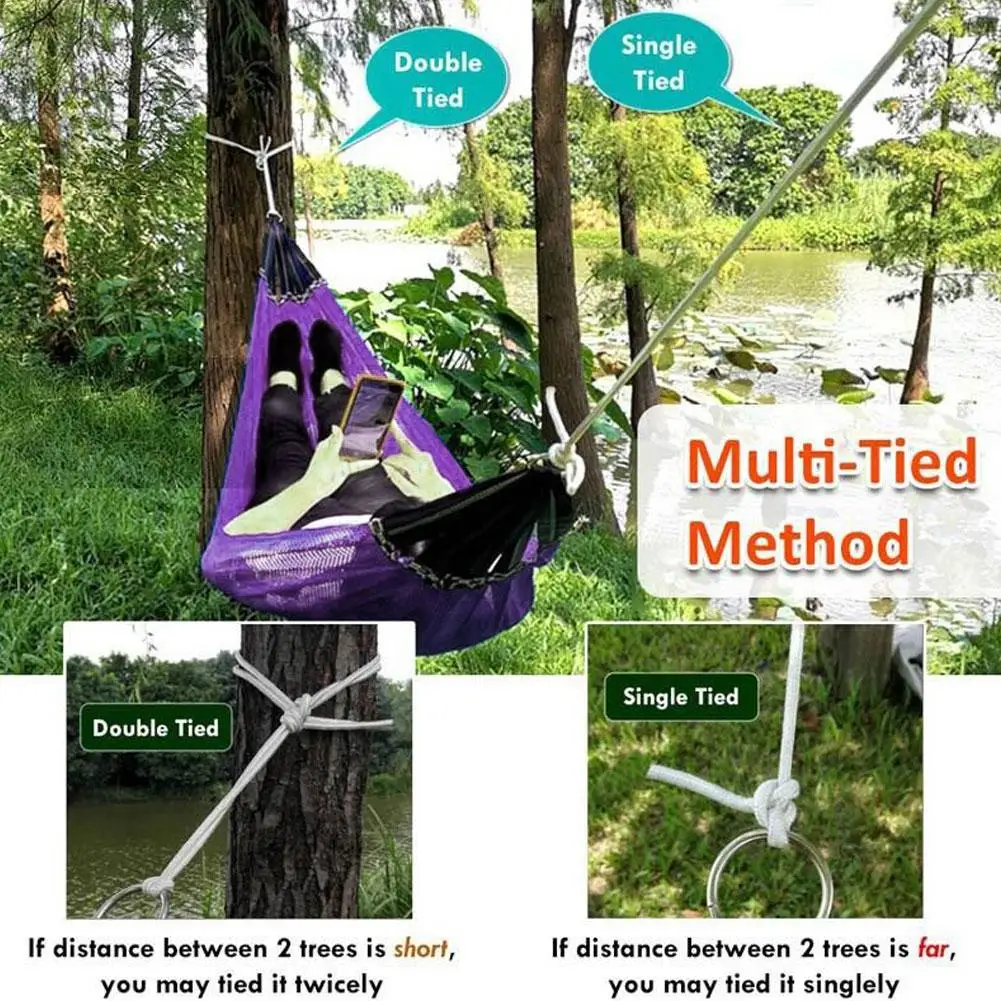 Portable Thickened Nylon Rope Hammock Indoor Outdoor Mesh Hammock Swing Chair Durable Comfortable for Garden Camping Patio image 3