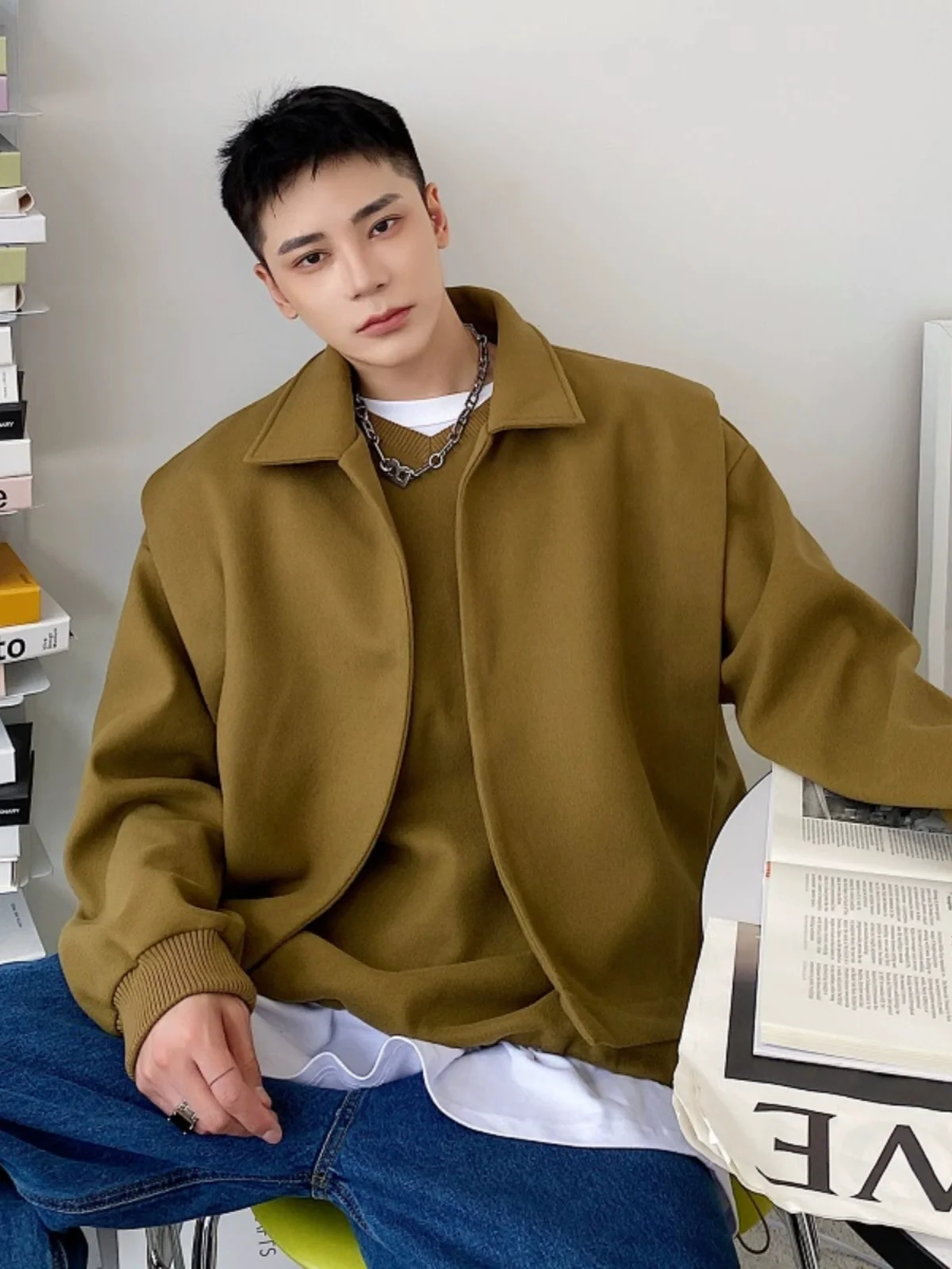 

Ретро-комплект из шерстяного жилета и свитшота для мужчин на осень-зиму: модный, стильный, премиальный вид, верхняя одежда.