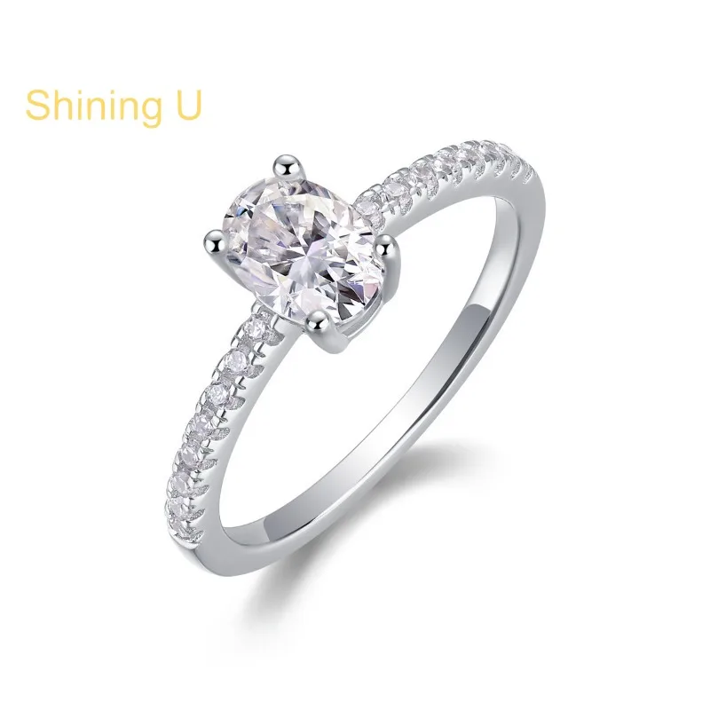 

Shining U S925 Silver D Color Moissanite 5*7mm 1CT Ring for Women Platinum Plated Fine Jewelry Anniversary