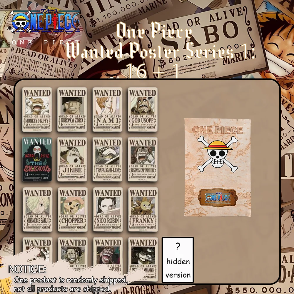 1 pièce – Boîte mystère de badges rectangulaires One Piece sous licence officielle (affiche de recherche) – Article de collection anime pour décoration et cadeau.