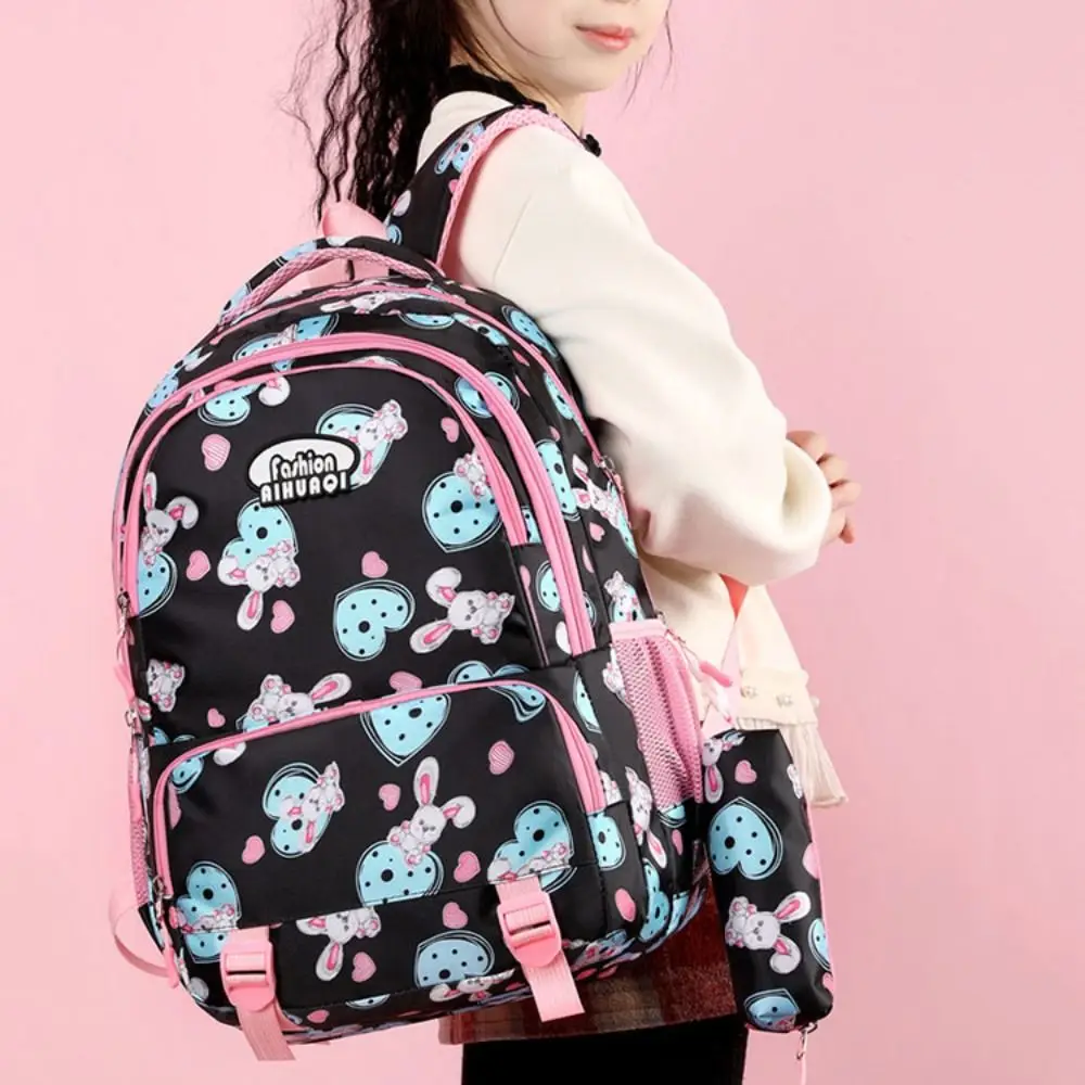 Rabbit Cartoon Shoulders Bag Oxford Cloth Love Heart Student Schoolbag Wide Strap with Pencil Case Large Capacity Backpack