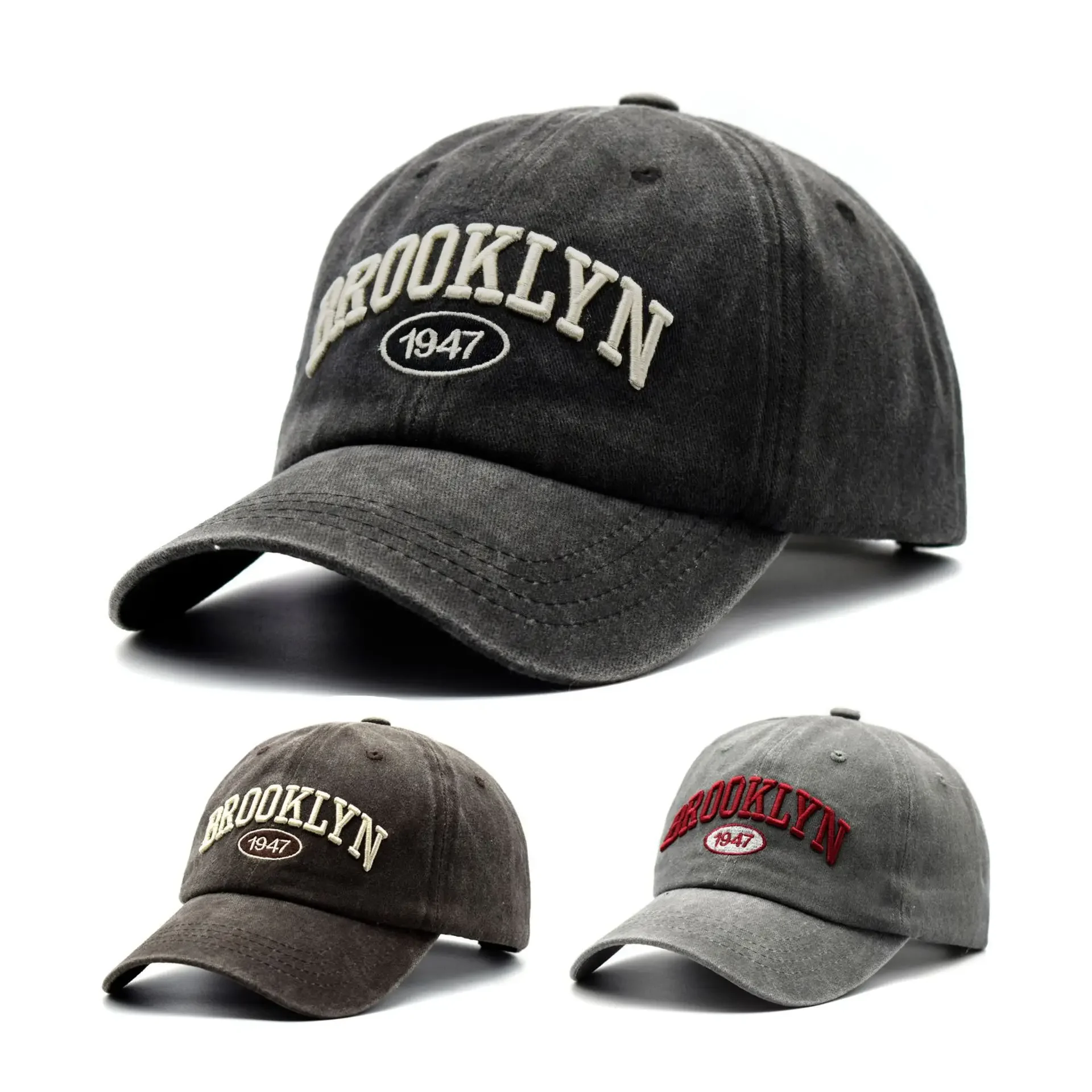 Embroidered letters baseball cap big head circumference washed sun protection sun hat women's large deepening baseball hat