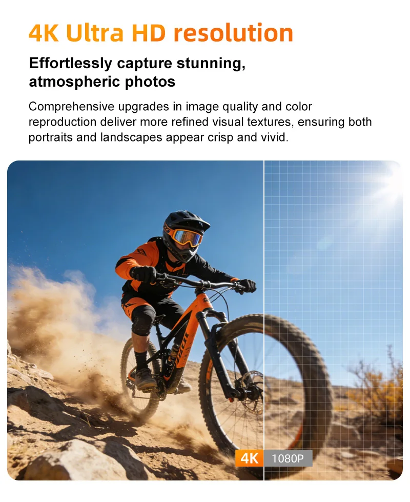 Ourlife 4K Pocket Action-Kamera 330 ° Auto-Rotierende Sportkamera mit Touchscreen, Gesichtsverfolgung und tragbarem Vlog-Videorekorder – Detail 7