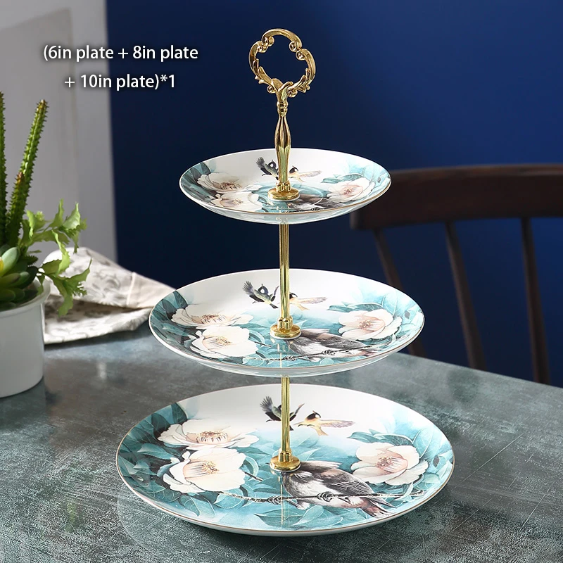 Pastoral Bone China Fruit Plates Set Cake Stand Plate Buffet Snack Dishes Candy Dish Bread Ceramic Tray British Tableware Decor image 3