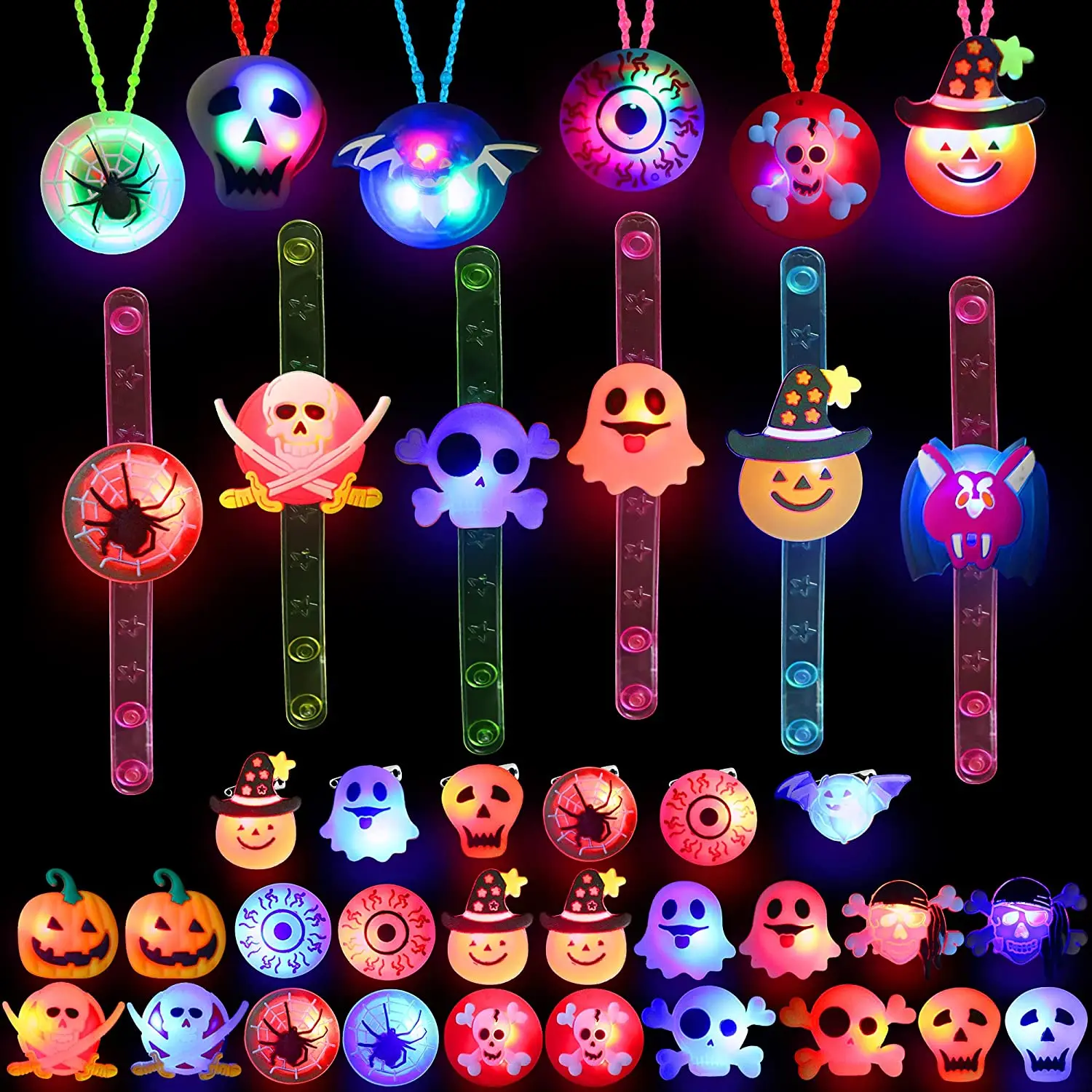 Halloween Party Favor Gifts Cute Glowing Finger Ring Brooch Necklace Watch Toys Kids Souvenir Giveaways Children Pinata Fillers