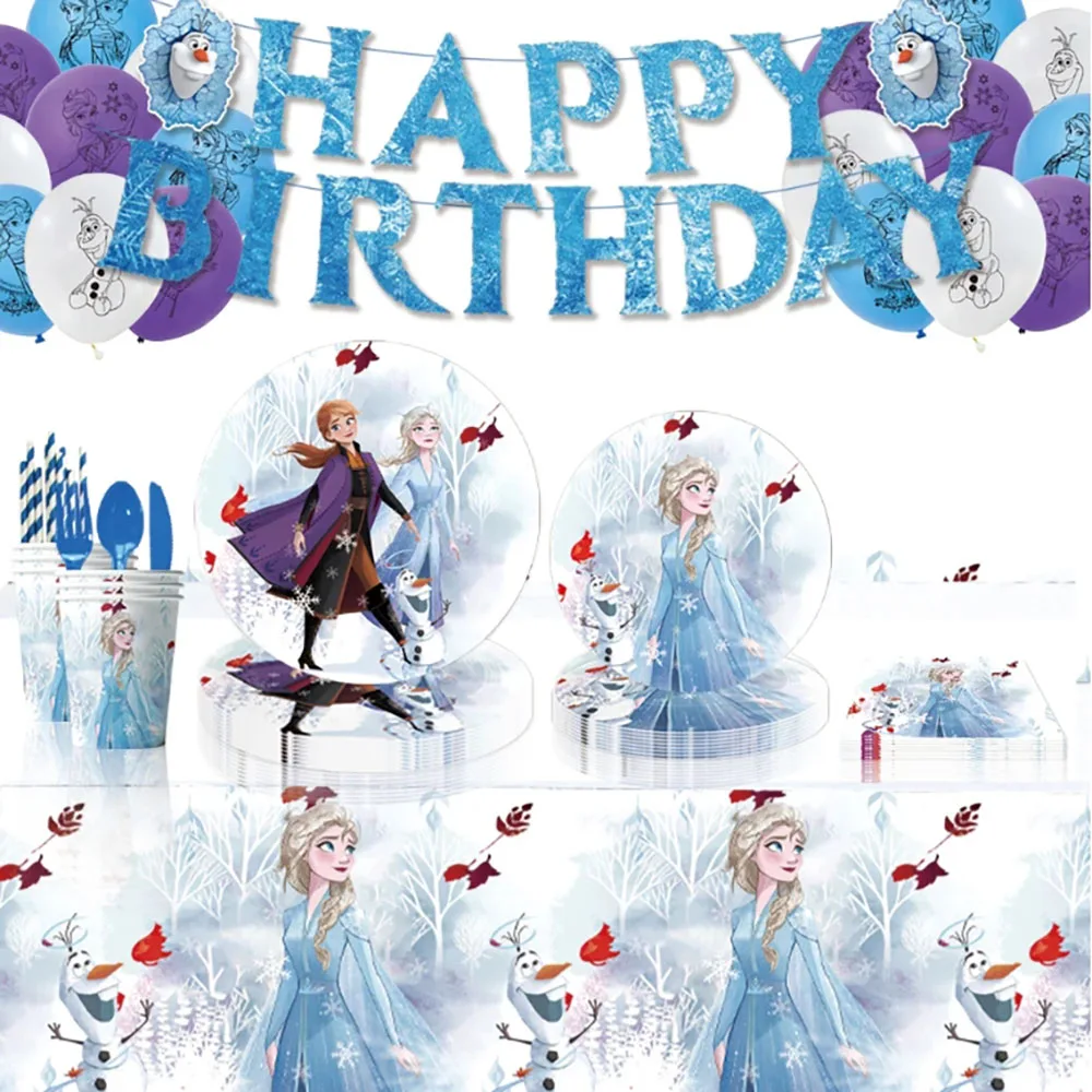 

Frozen Anna Elsa Princess Birthday Party Decorations Kids Disposable Tableware Plates Cups Napkins Balloons Baby Shower Supplies