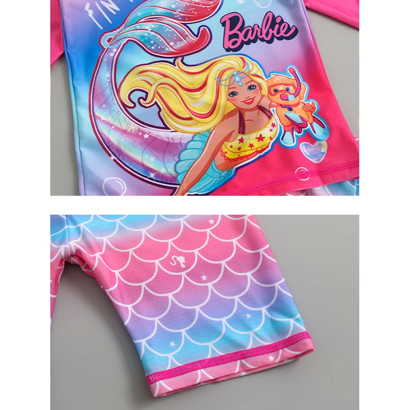 الوردي الأحمر فتاة الكرتون لطيف ملابس الربيع الصيف ملابس الشاطئ مجموعة الشمس حماية طويلة الأكمام مايوهات الاطفال ثوب السباحة