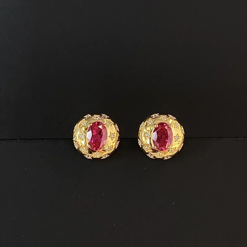 Vintage Red Glossy Exquisite Star Earrings for Women Gem Series Ruby Light Luxury Earings Stud Banquet Jewelry