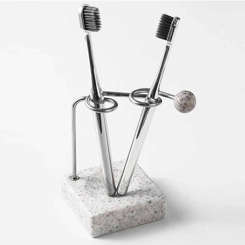 Imitation Granite Toothbrush Holder Stainless Steel Teeth Storage Rack Bathroom Couple Toothbrush Holder Storage Rack ZG698