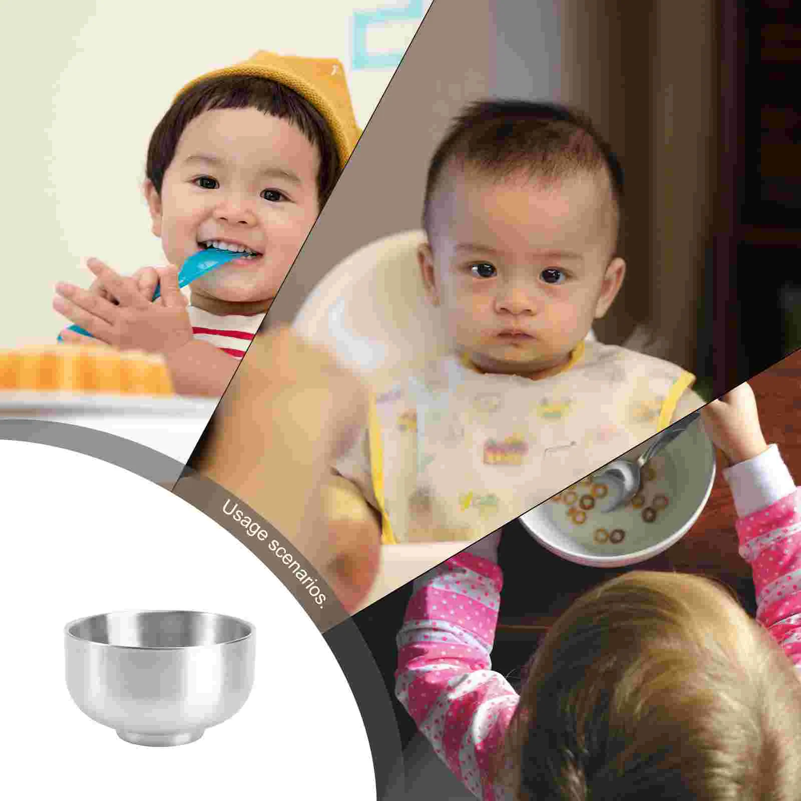 2pcs 12cm 304 Stainless Steel Bowl Double Insulated Bowl Children's Household Utensils Instant Noodles Bowl