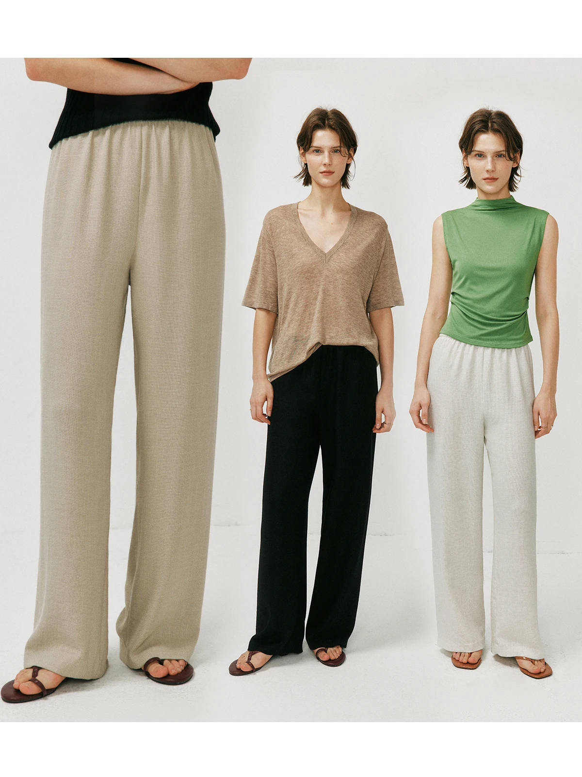 

Cooling Anti-Wrinkle Draped Elastic Waist Straight Leg Loose Slimming Silk Casual Pants Women's Skin-Friendly Breathable