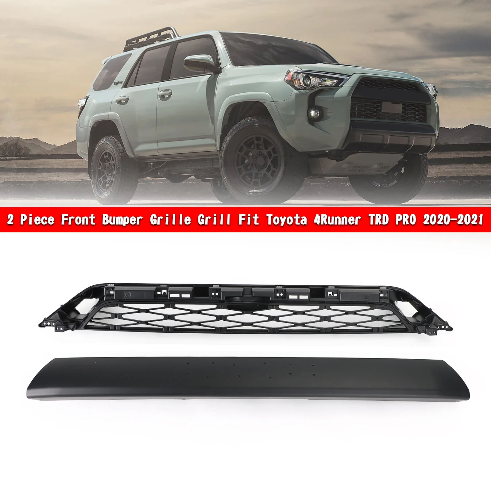 Artudatech 2 Piece Front Bumper Grille Grill Fit Toyota 4Runner TRD PRO 2020-2024 Gray