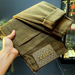 Pantalones vaqueros verdes oliva para hombre, pantalones elásticos ajustados de alta gama, moda de lujo asequible, otoño e invierno, novedad de 2024