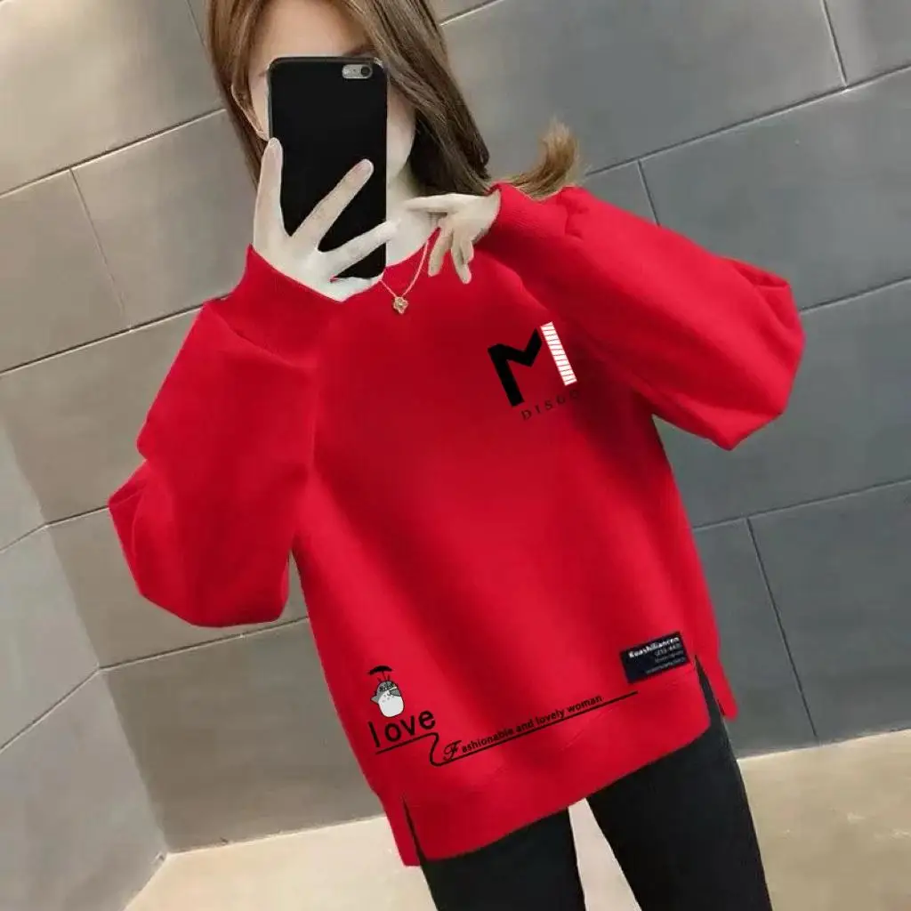 

Thickened Fleece Long Sleeve Loose Fit Hoodie Casual Style plus Size Women's Top Spring Autumn New Arrival Slimming Effect